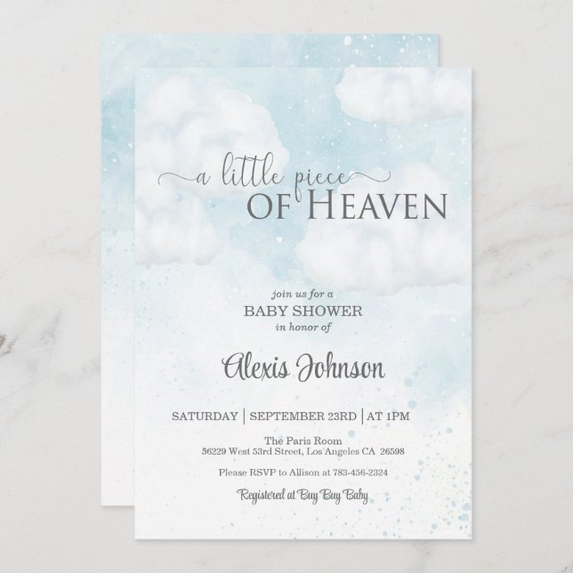 A Little Piece of Heaven Baby Shower (Boy)   Invitation (Front/Back)