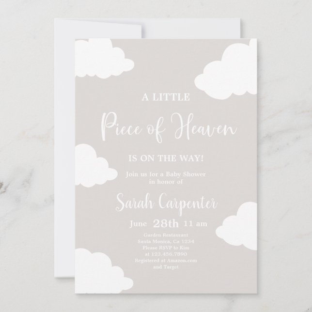 A Little Piece of Heaven Baby Shower Invitation (Front)