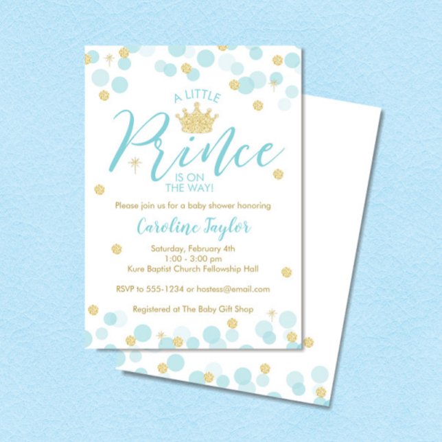 A Little Prince Baby Shower Blue Gold Glitter Invitation (Creator Uploaded)