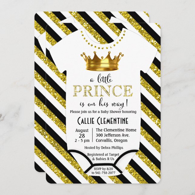 A Little Prince Glitter Baby Shower Invitation (Front/Back)