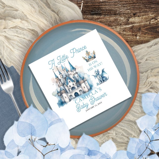 A Little Prince Is On His Way Boy Baby Shower Napkin ("A Little Prince Is On His Way!" royal-themed Baby Shower party napkins.)