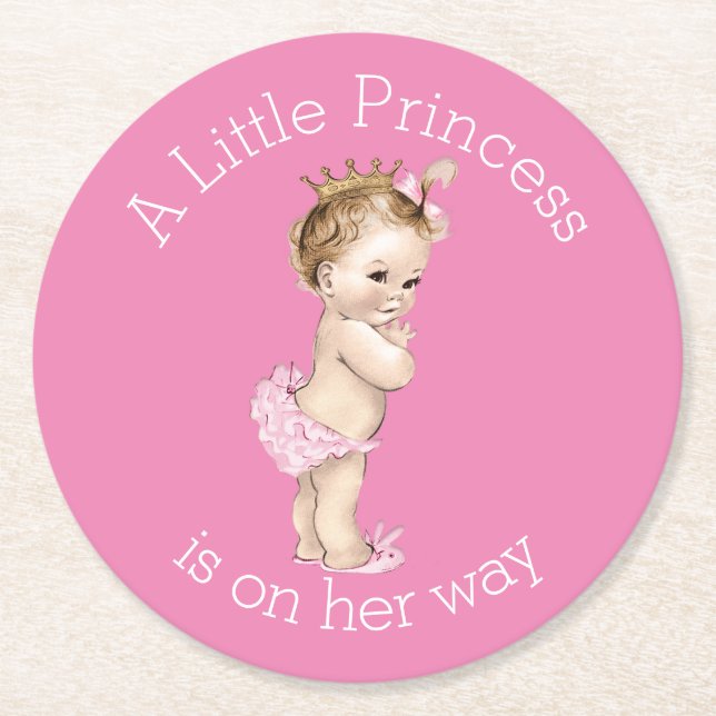 A Little Princess Baby Shower Pink Round Paper Coaster (Front)