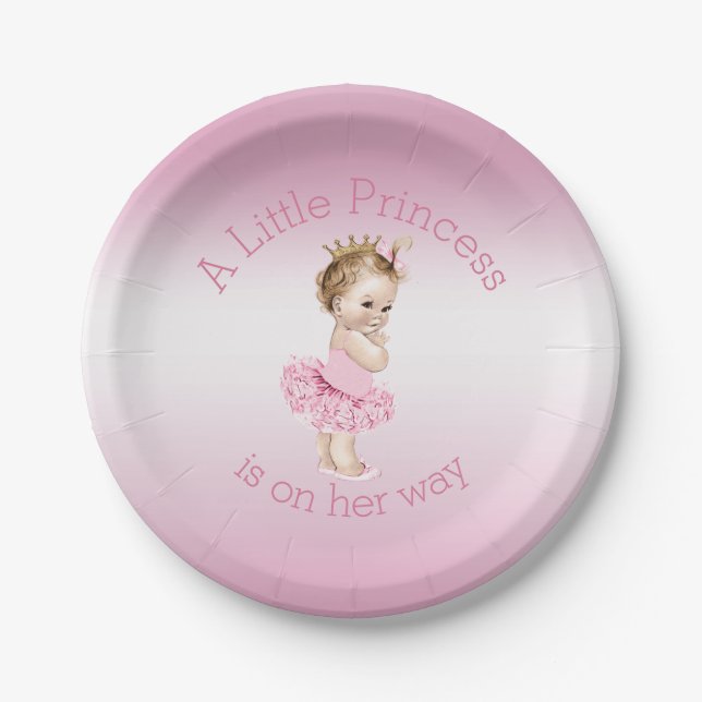 A Little Princess Ballerina Baby Shower Pink Paper Plate (Front)