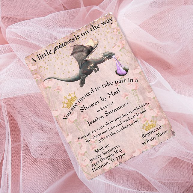 A Little Princess Dragon Baby Shower By Mail Invitation (Creator Uploaded)