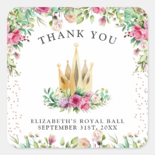 A Little Princess Floral Thank You Square Sticker