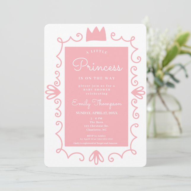 A Little Princess Modern Pink Girl Baby Shower Invitation (Standing Front)