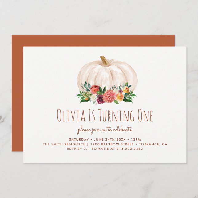 A Little Pumpkin 1st Birthday Invitation (Front/Back)