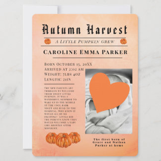 A little pumpkin arrived Autumn Birth Announcement