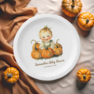 A Little Pumpkin Autumn Fall Baby Shower Boy Paper Plate