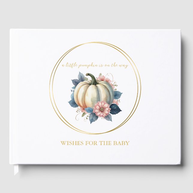 A Little Pumpkin Autumn Fall Floral Baby Shower Guest Book (Front)