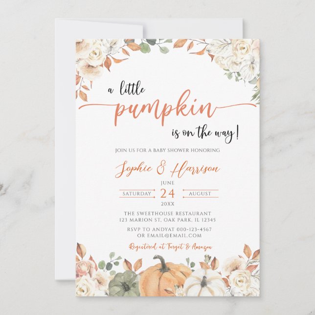 A Little Pumpkin Autumn Fall Floral Baby Shower In Invitation (Front)