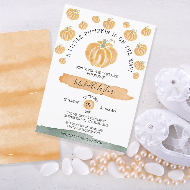 A Little Pumpkin Autumn Fall Floral Baby Shower In Invitation (Creator Uploaded)