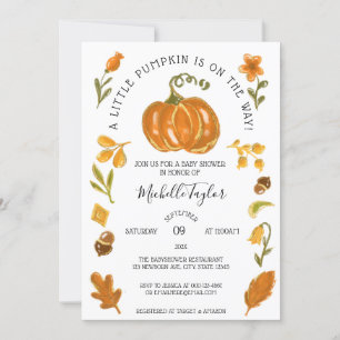 A Little Pumpkin Autumn Fall Floral Baby Shower Invitation
