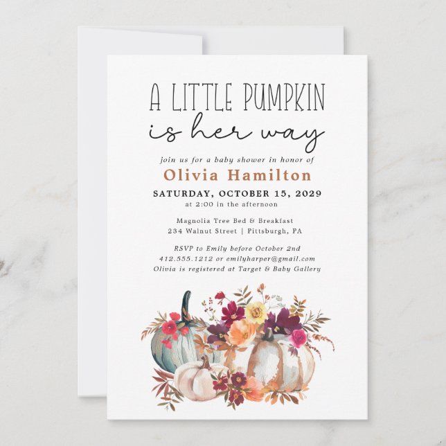 A Little Pumpkin Autumn Fall Floral Baby Shower  Invitation (Front)