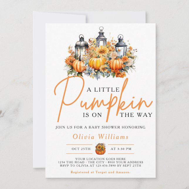 A Little Pumpkin Autumn Fall Floral Baby Shower Invitation (Front)