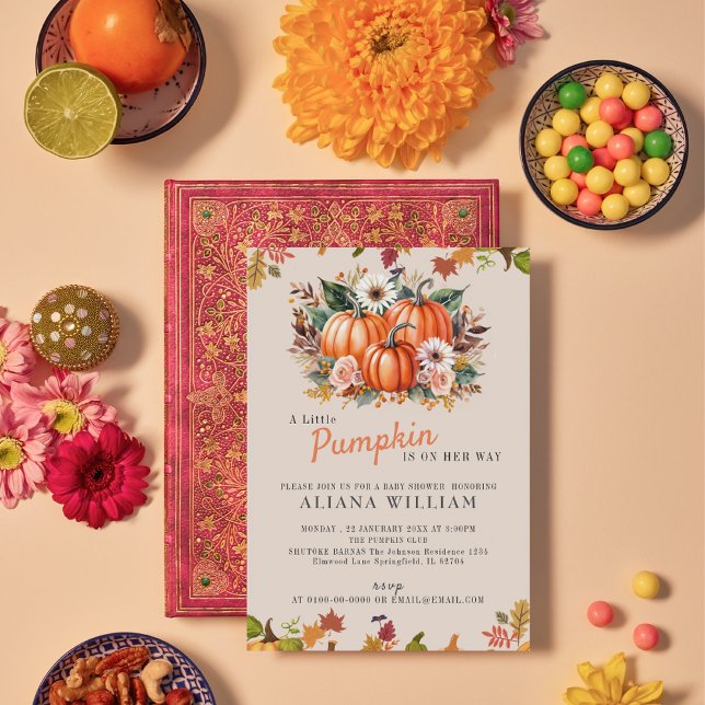 A Little Pumpkin Autumn Fall Floral Baby Shower  Invitation (Creator Uploaded)