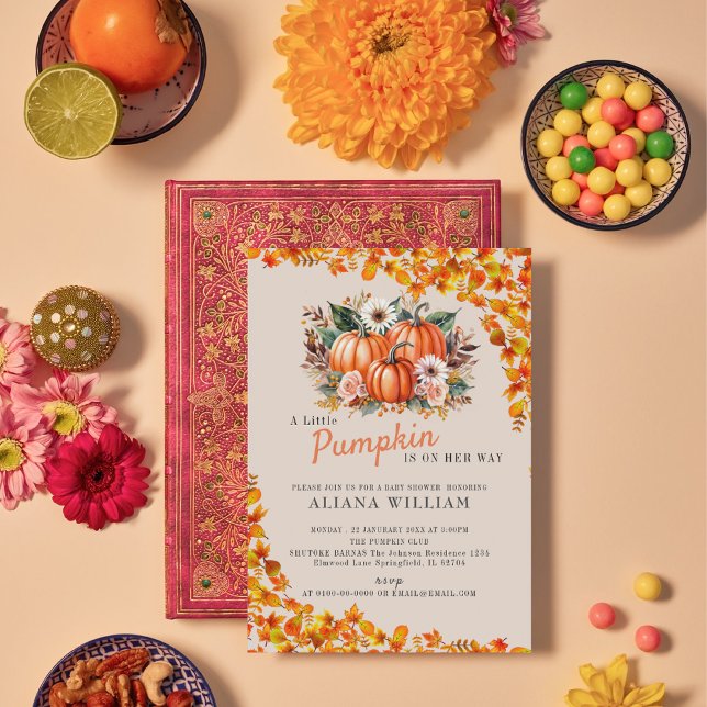 A Little Pumpkin Autumn Fall Floral Baby Shower  Invitation (Creator Uploaded)