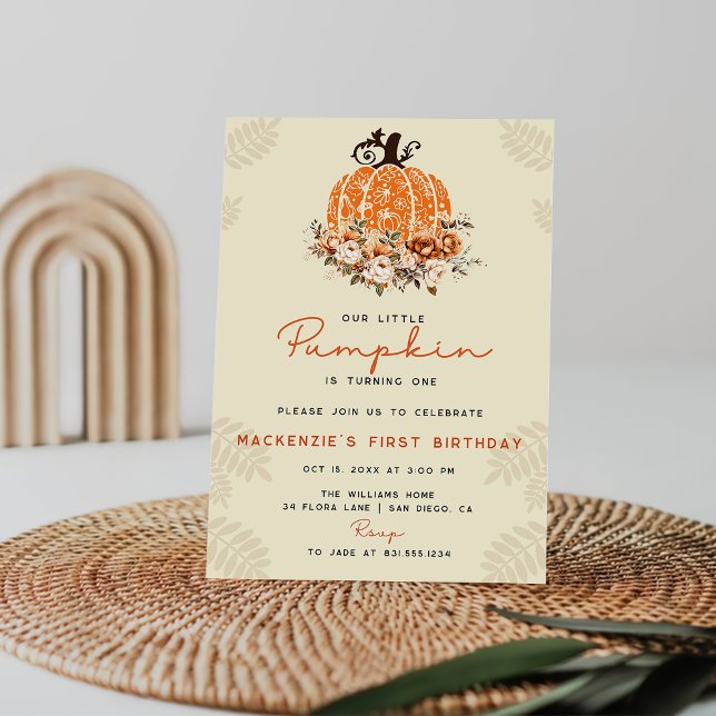 A Little Pumpkin Autumn Fall Floral Baby Shower Invitation (Creator Uploaded)