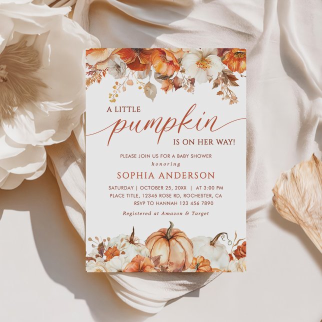 A Little Pumpkin Autumn Fall Floral Baby Shower Invitation (Creator Uploaded)