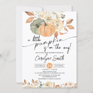 A Little Pumpkin Autumn Fall Floral Baby Shower Invitation