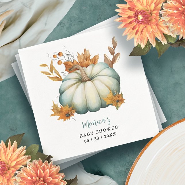 A Little Pumpkin Autumn Fall Floral Baby Shower Napkin (A Little Pumpkin Autumn Fall Floral Baby Shower Napkins)