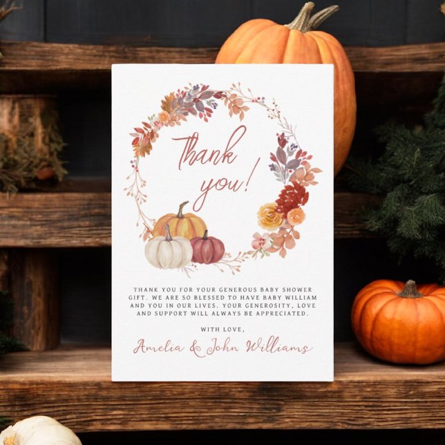A Little Pumpkin Autumn Fall Floral Baby Shower Thank You Card (Creator Uploaded)