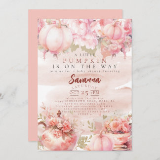 A Little Pumpkin Autumn Fall Floral pink birthday Invitation