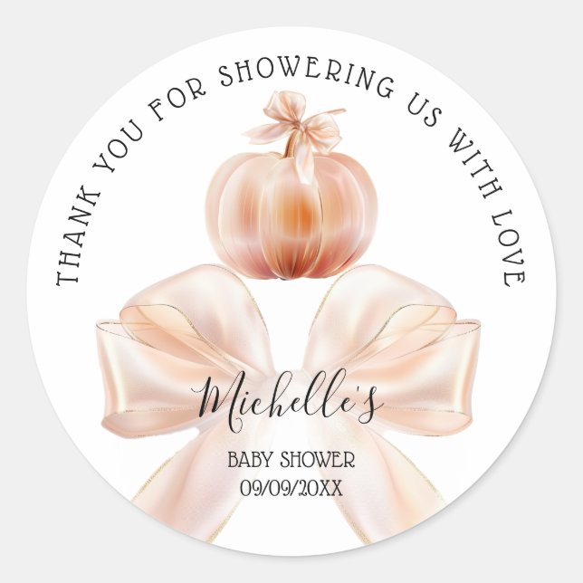 A Little Pumpkin Autumn Fall Thank You Baby Shower Classic Round Sticker (Front)