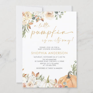 A Little Pumpkin Autumn Floral Fall Baby Shower Invitation