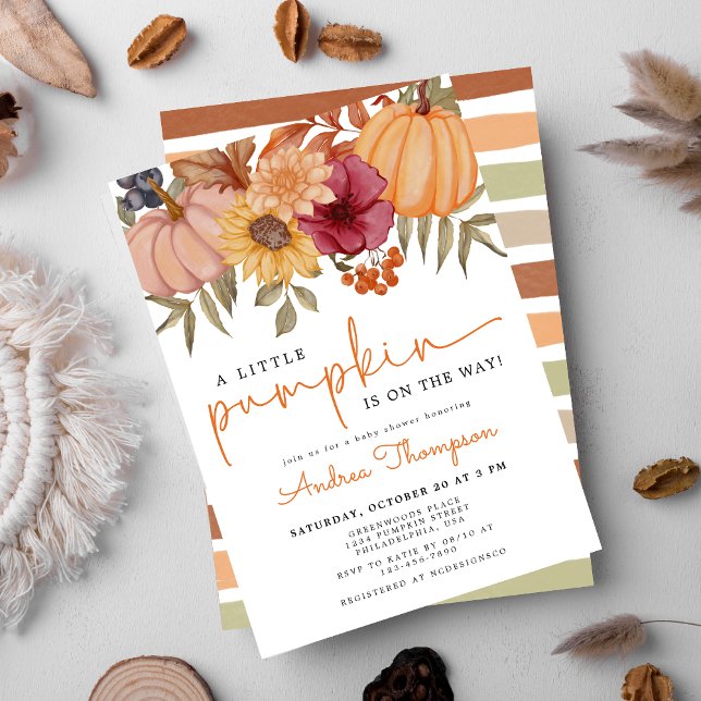 A Little Pumpkin Autumn Floral Pumpkin Baby Shower Invitation (Creator Uploaded)