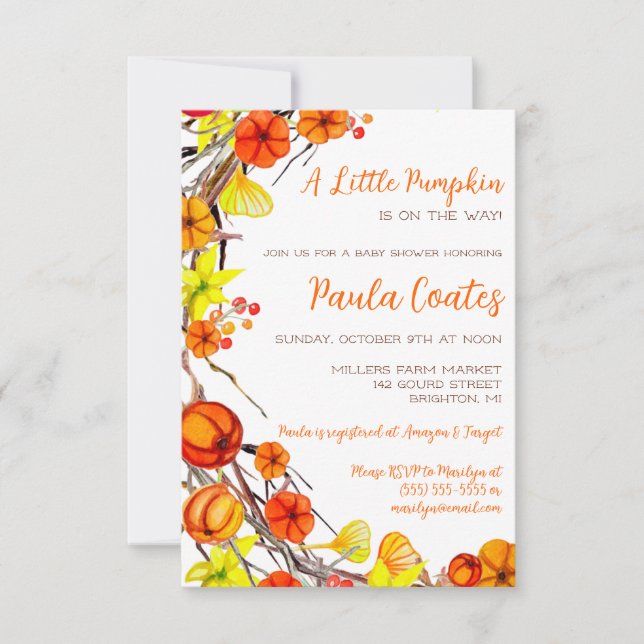 A Little Pumpkin Autumn Wreath Baby Shower  Invitation (Front)