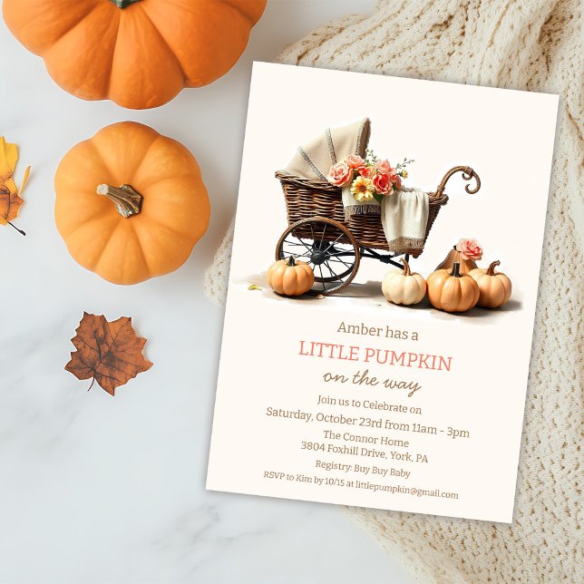 A Little Pumpkin Baby Carriage Baby Shower  Invitation (Creator Uploaded)