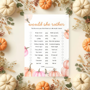 A Little Pumpkin Baby Showe Would She Rather Game Invitation
