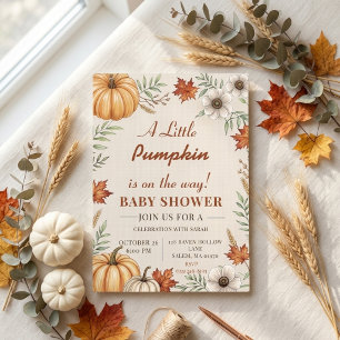 A Little Pumpkin Baby Shower Autumn Foliage Fall Invitation