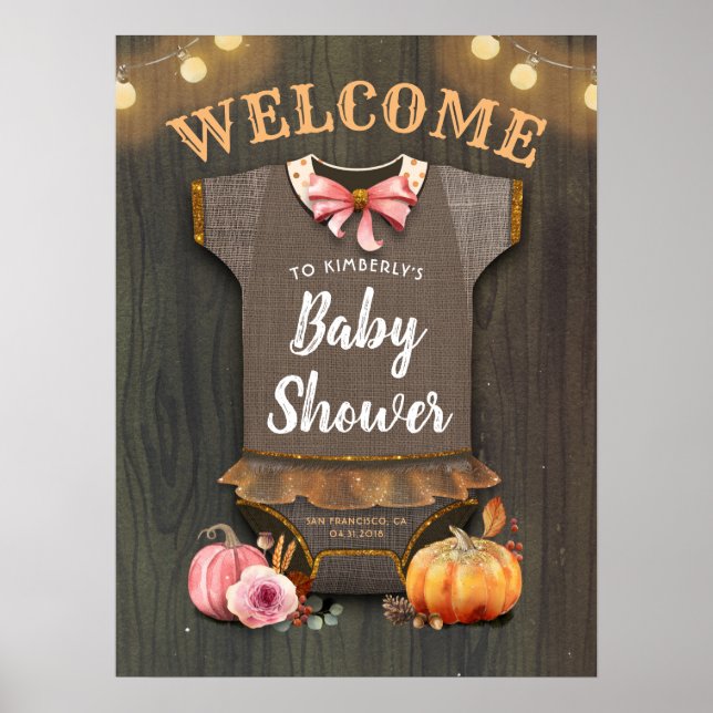 A Little Pumpkin | Baby Shower | Baby Girl Banner Poster (Front)