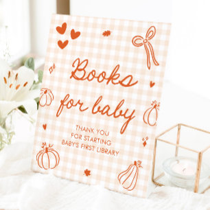 A Little Pumpkin Baby Shower Books for Baby Game Pedestal Sign