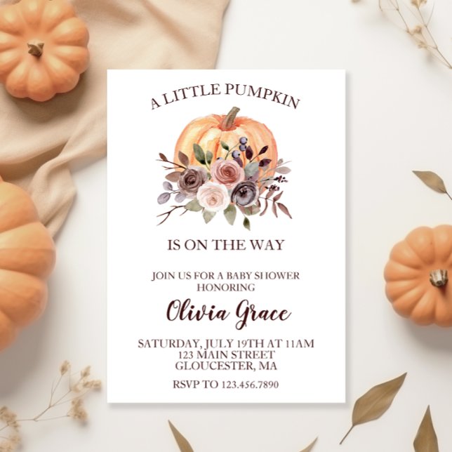 A Little Pumpkin Baby Shower burgundy floral Invitation (Creator Uploaded)