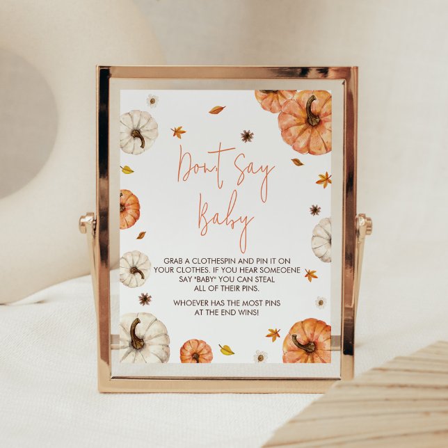 A Little Pumpkin Baby Shower Don't Say Baby Poster (Fall Pumpkin Baby Shower Don't Say Baby Sign)