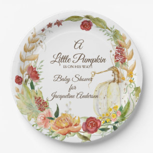 A Little Pumpkin Baby Shower Fall Autumn Floral Paper Plate