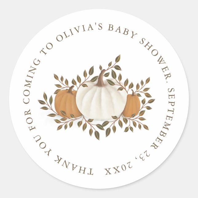 A Little Pumpkin Baby Shower Favour Thank You Classic Round Sticker (Front)