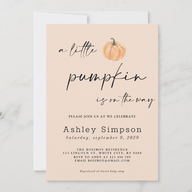 A Little Pumpkin Baby Shower Invitation (Front)