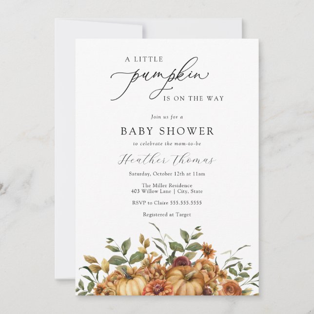 A little Pumpkin Baby Shower Invitation (Front)