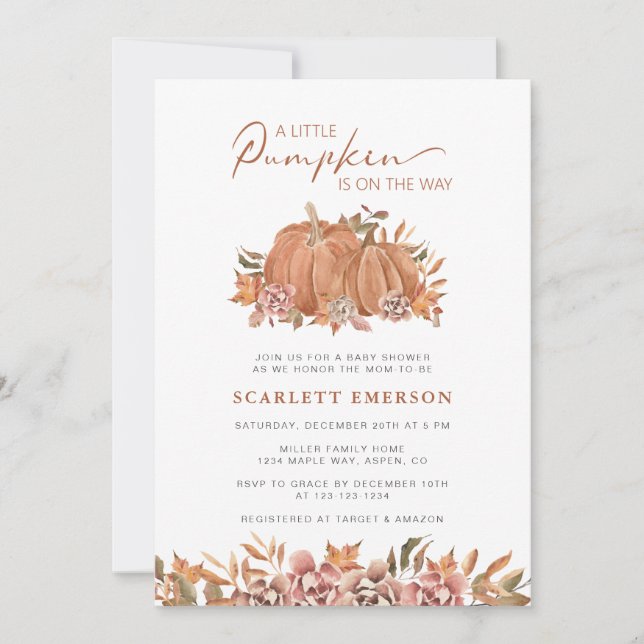 A Little Pumpkin Baby Shower Invitation (Front)