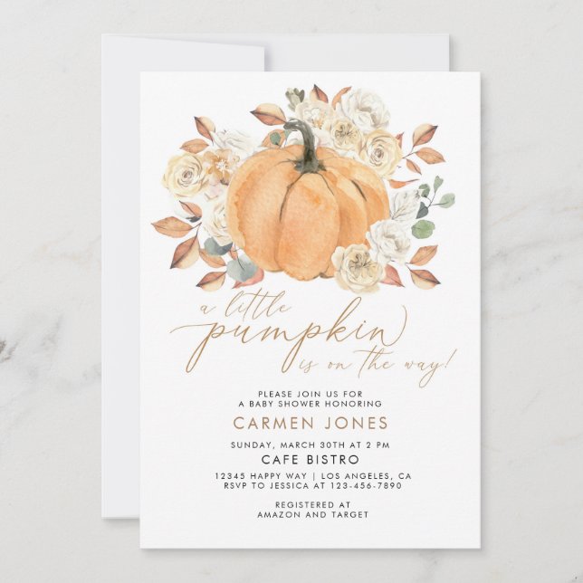 A Little Pumpkin Baby Shower Invitation Fall (Front)