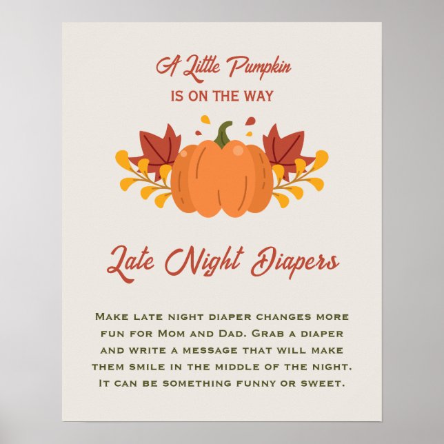 A Little Pumpkin Baby Shower Late Night Diapers Poster (Front)