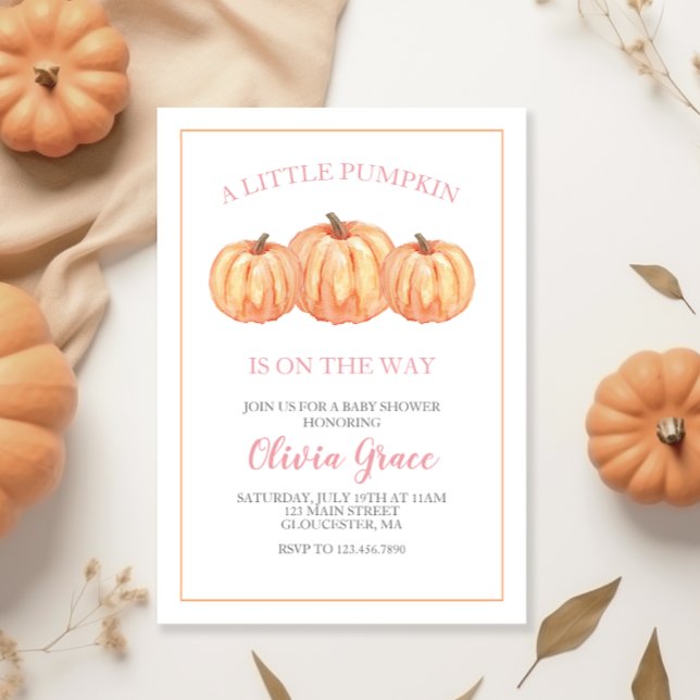 A Little Pumpkin Baby Shower Pink plaid Invitation (Creator Uploaded)