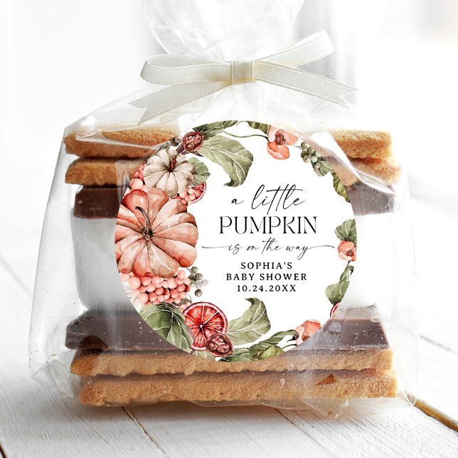 A Little Pumpkin Baby Shower Round Stickers (Creator Uploaded)