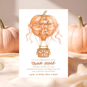 A Little Pumpkin Balloon Pink Bow Baby Shower Invitation