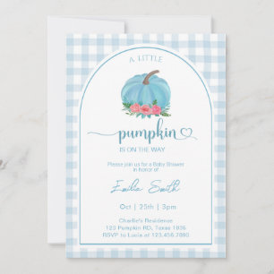 A Little Pumpkin Blue Autumn Baby Shower Invitation