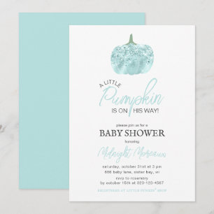 A Little Pumpkin Blue Halloween Baby Shower Invitation